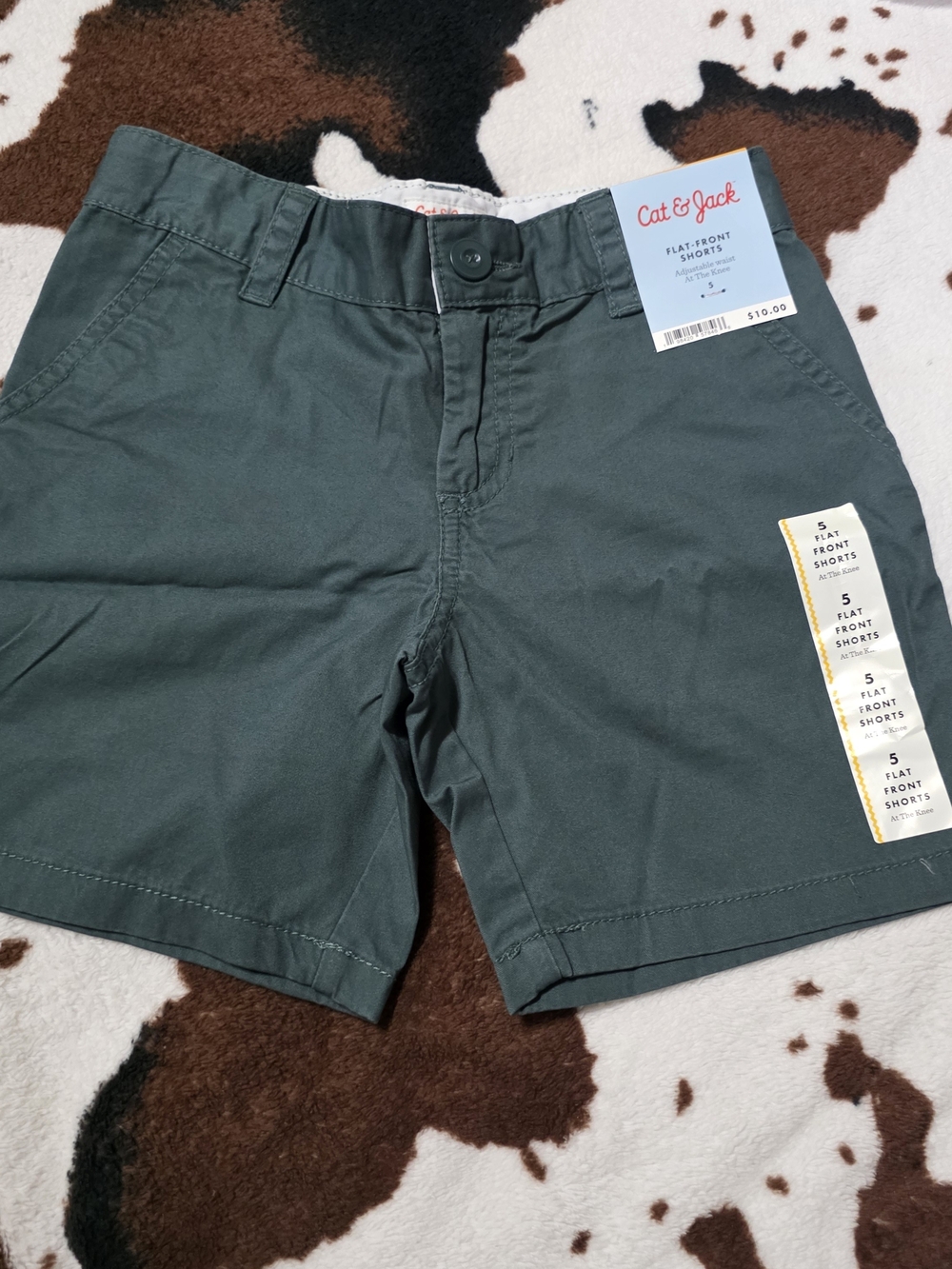 Cat & Jack Boy's Flat-Front Shorts in Dark Green